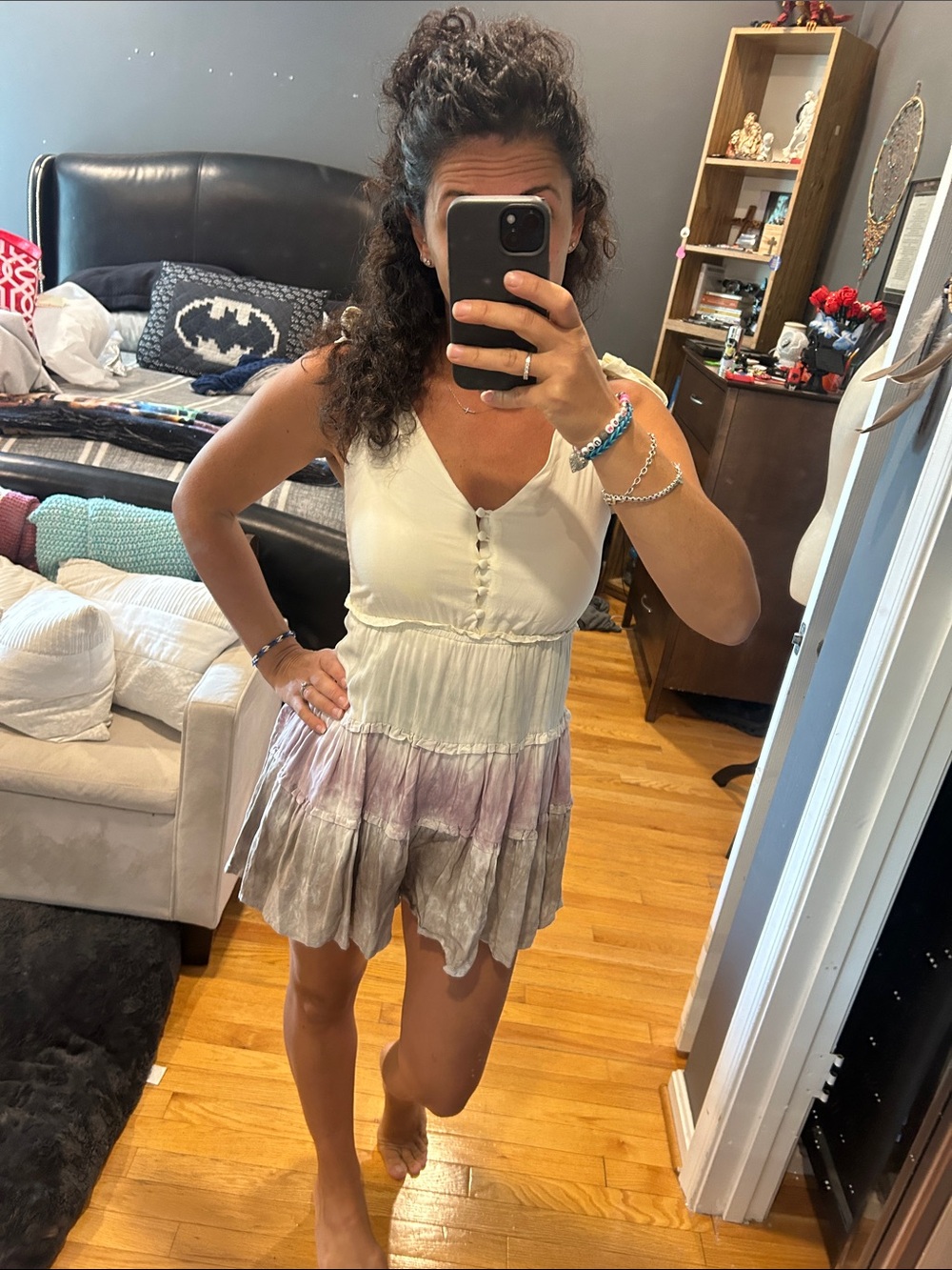 StoriaSleeveless Tiered Mini Dress romper in Cream and Mauve